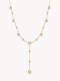 18K gold plated bezel cubic zirconia Y-drop necklace on white background