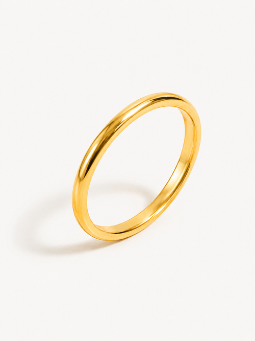 Polished classic gold band ring with a sleek minimalist design for women
