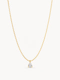 Pear cut white CZ pendant necklace in 18K gold plated stainless steel with a minimalist chain.